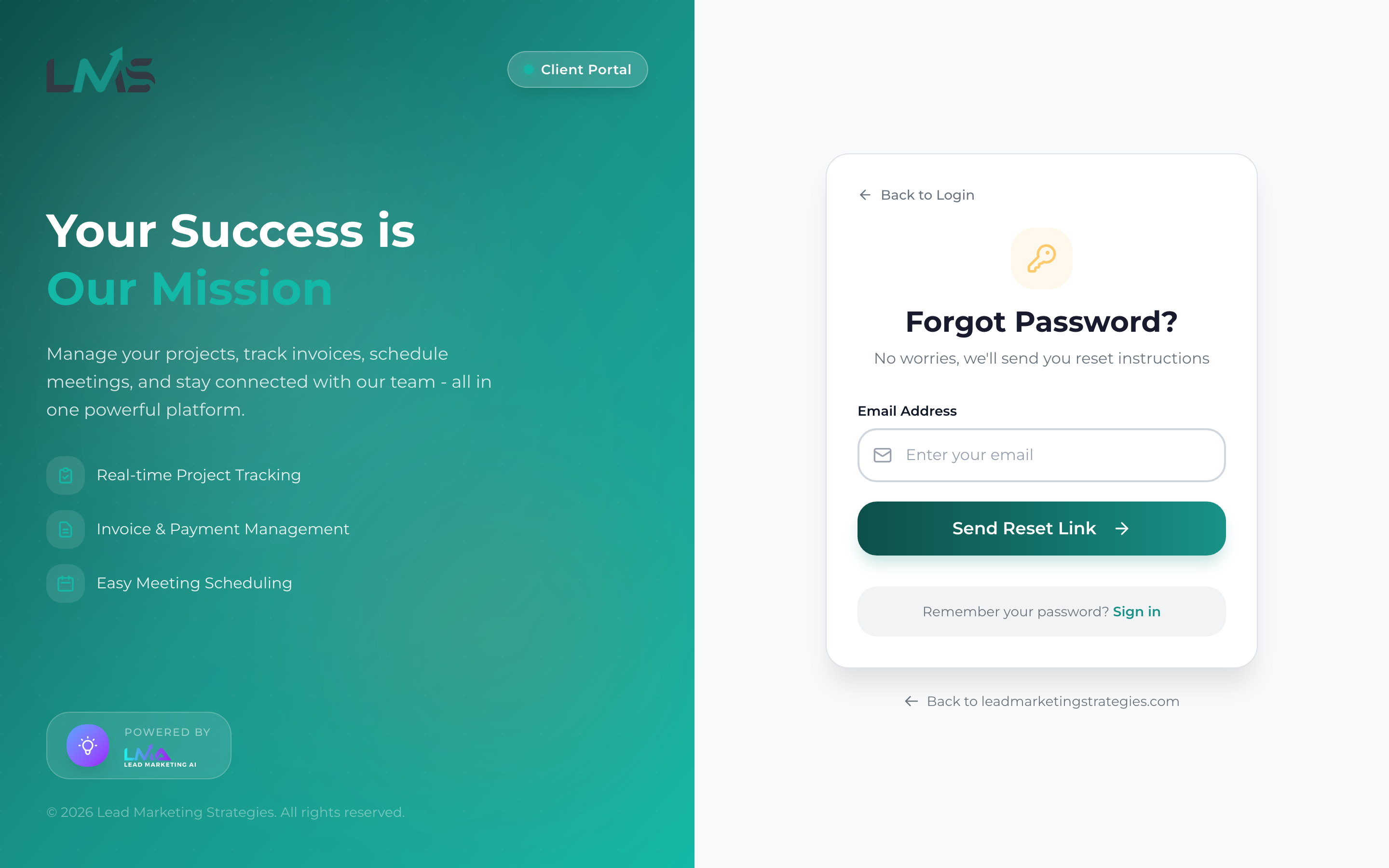 Forgot password page