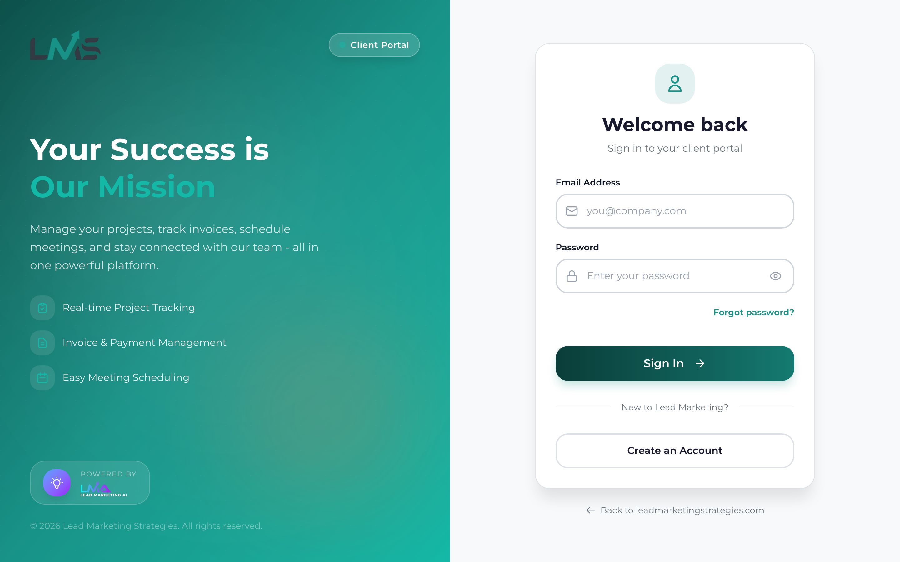 Client Portal login page
