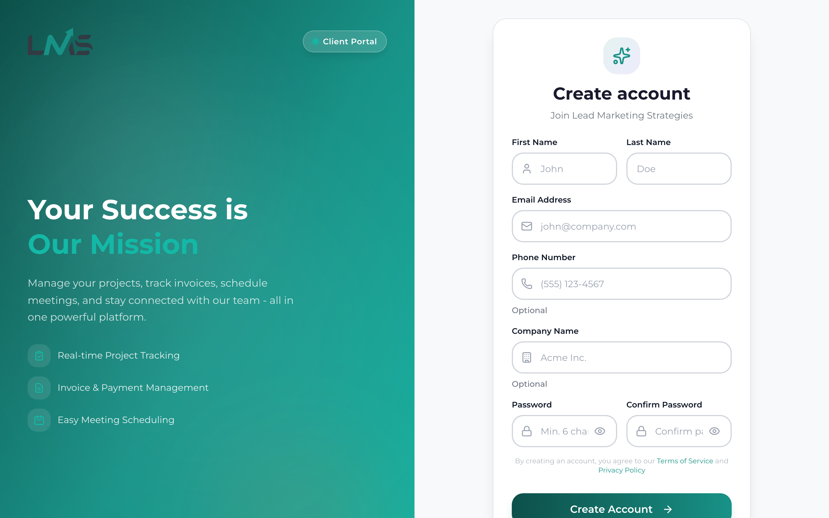 Client Portal signup form