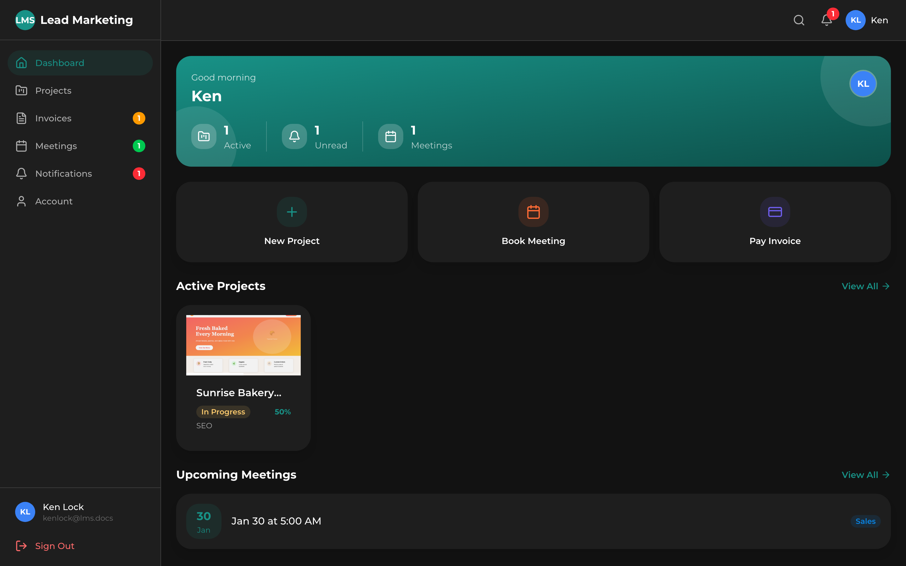 Dashboard in dark mode