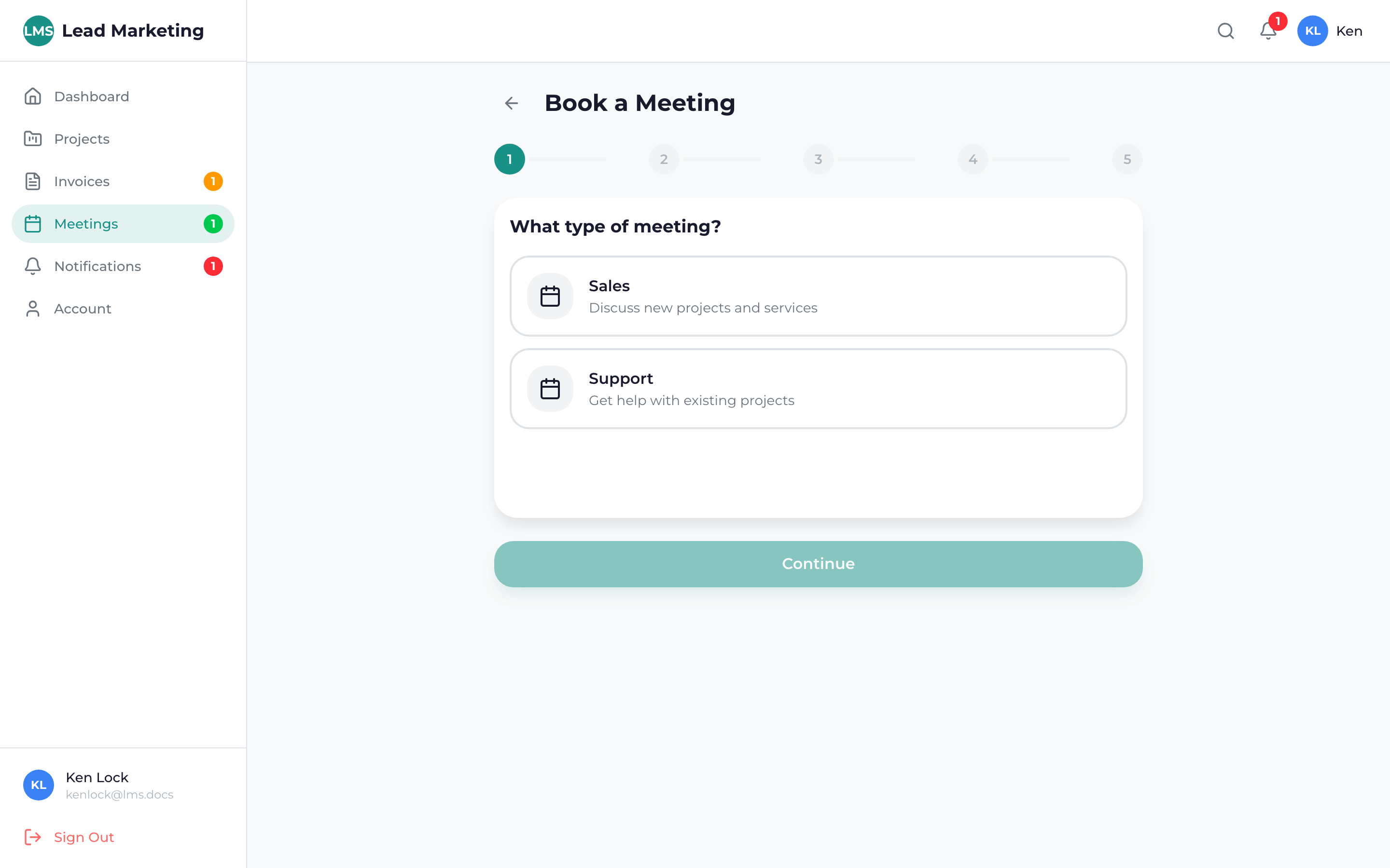 Meeting booking interface