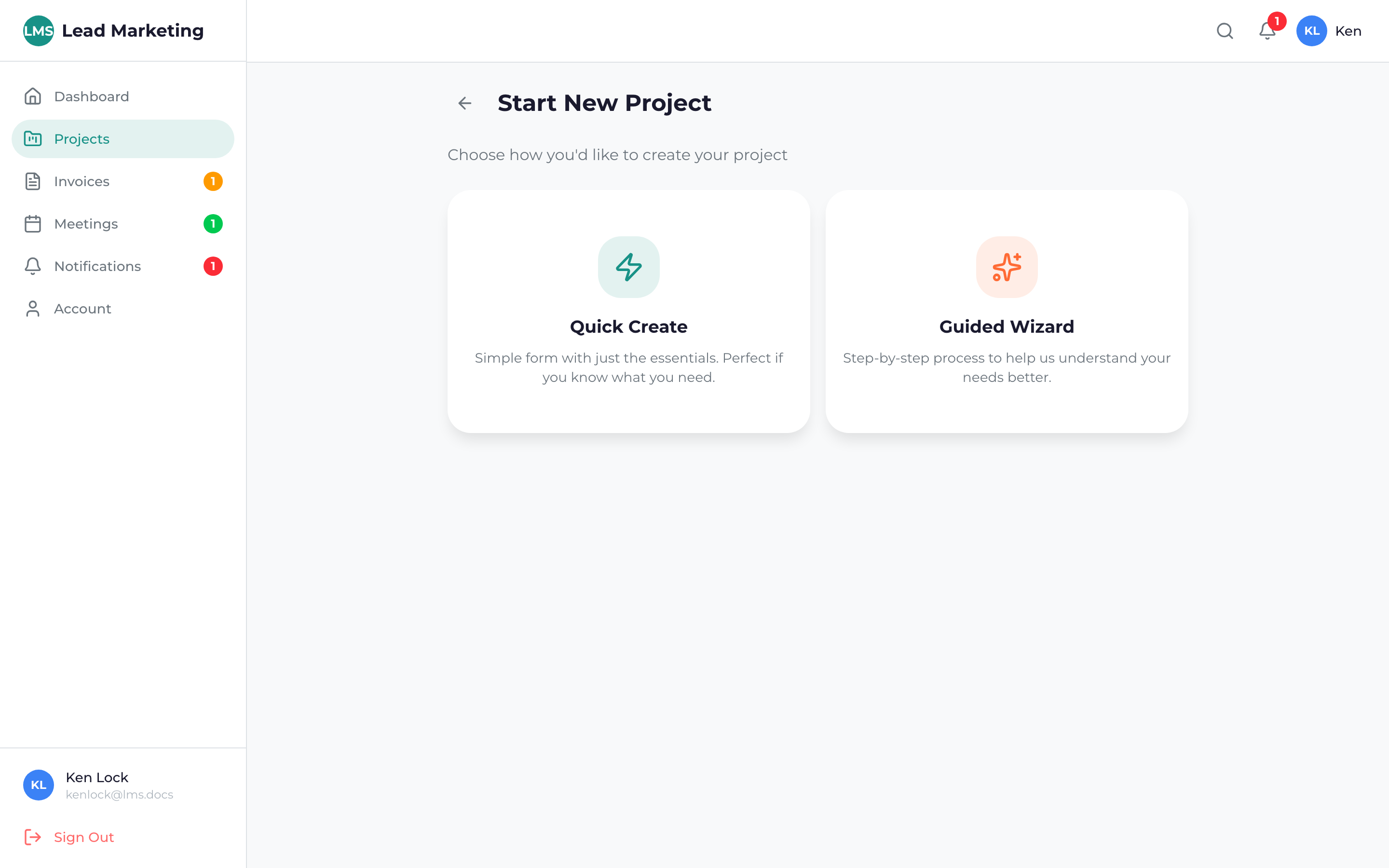 Project wizard overview