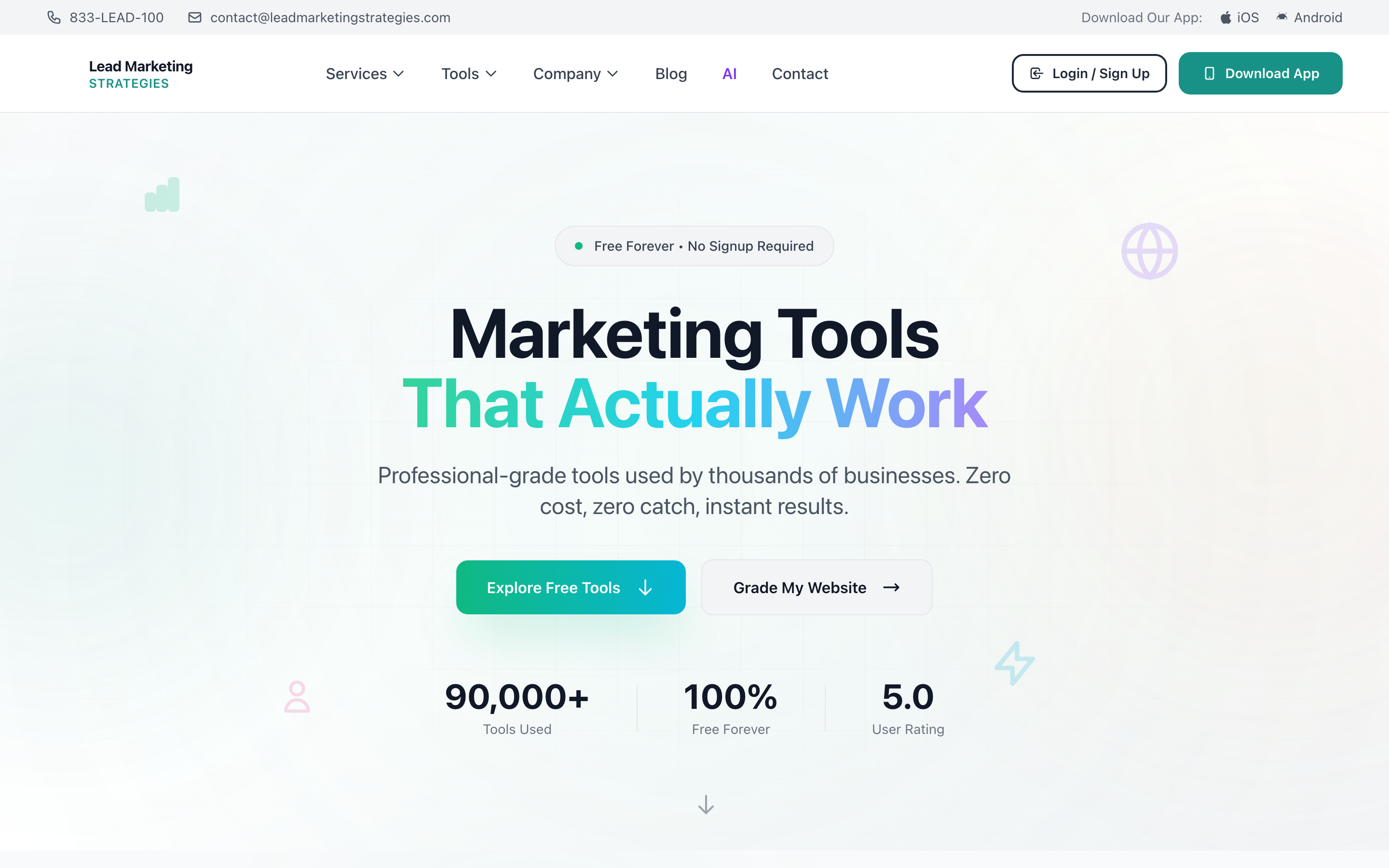 Free Tools Landing Page