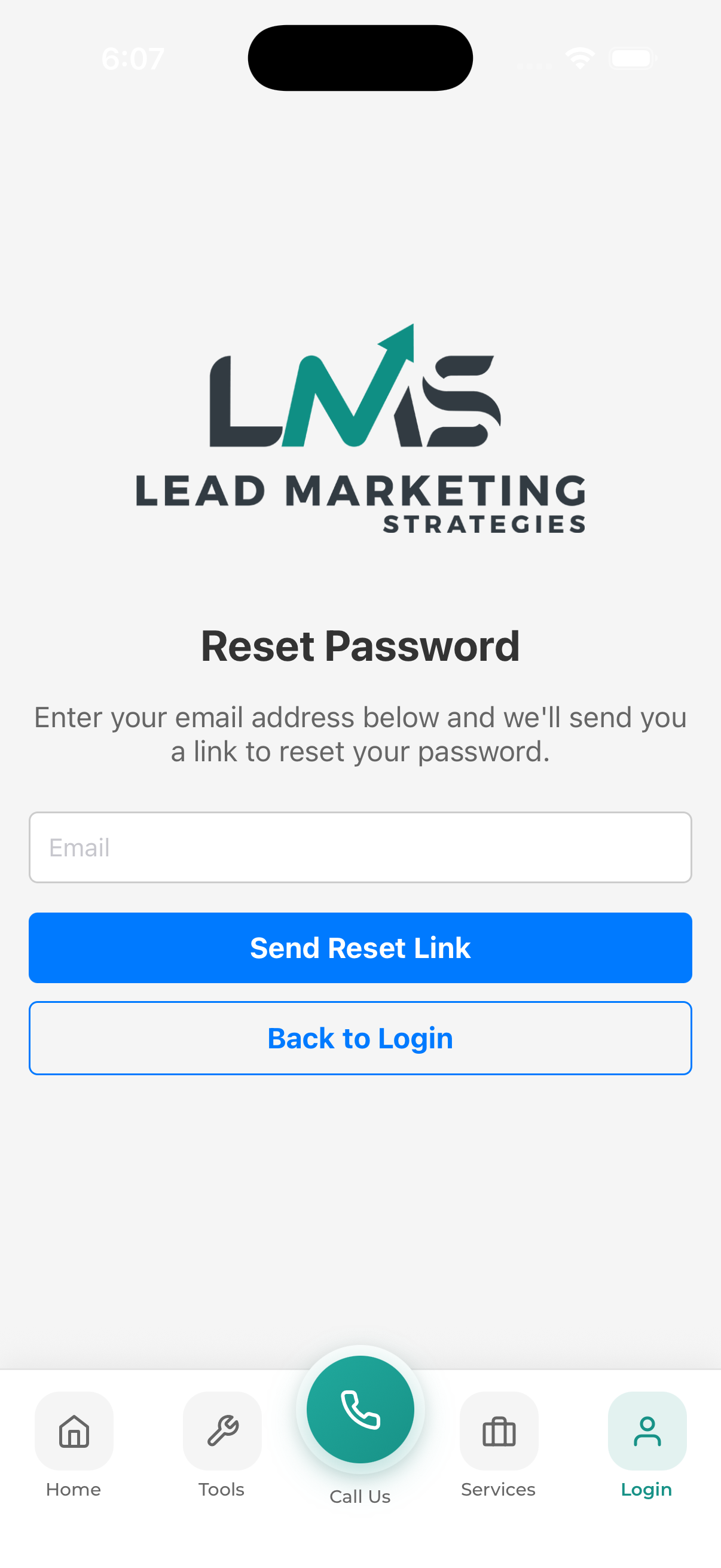 Mobile app forgot password screen