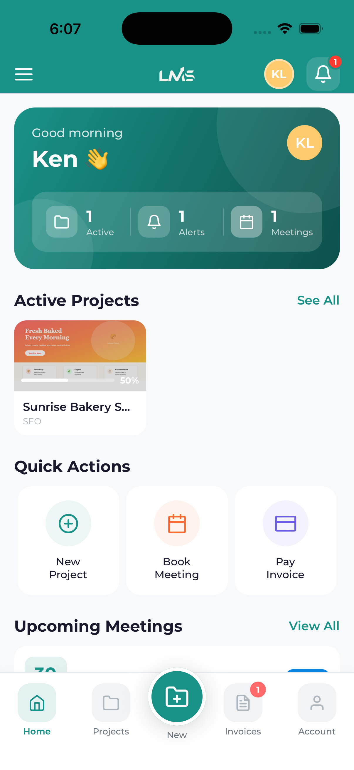 Mobile app dashboard with navigation