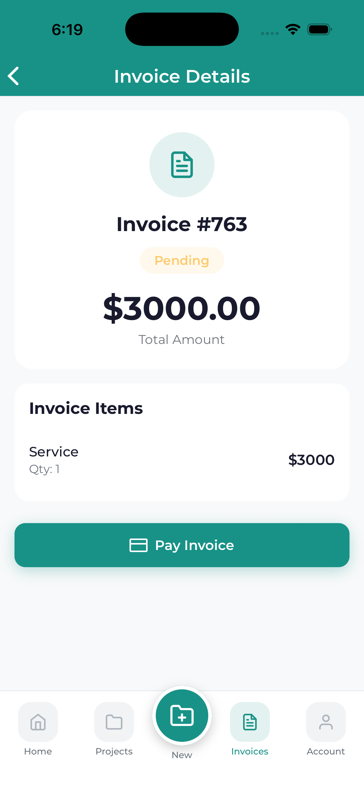 Mobile app invoice detail