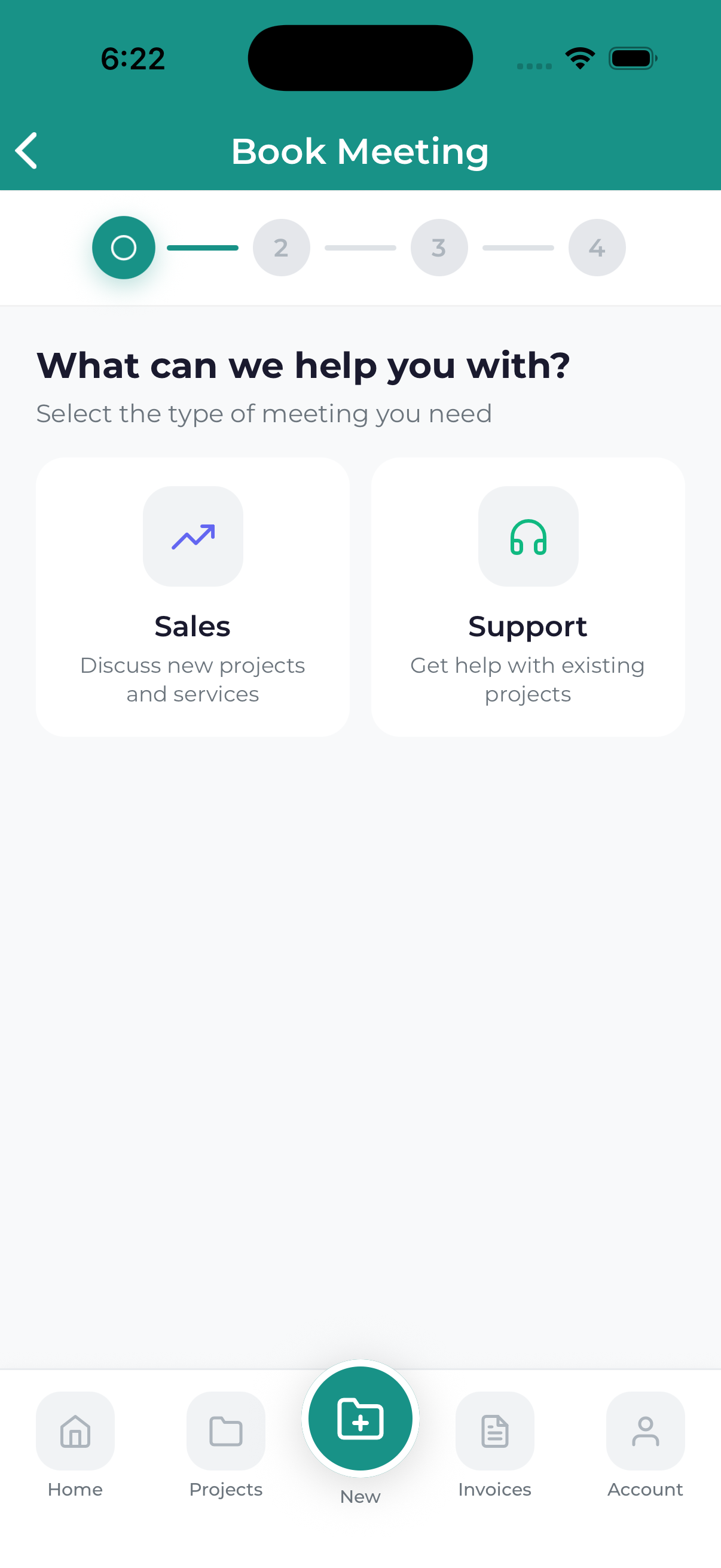 Mobile app book meeting screen