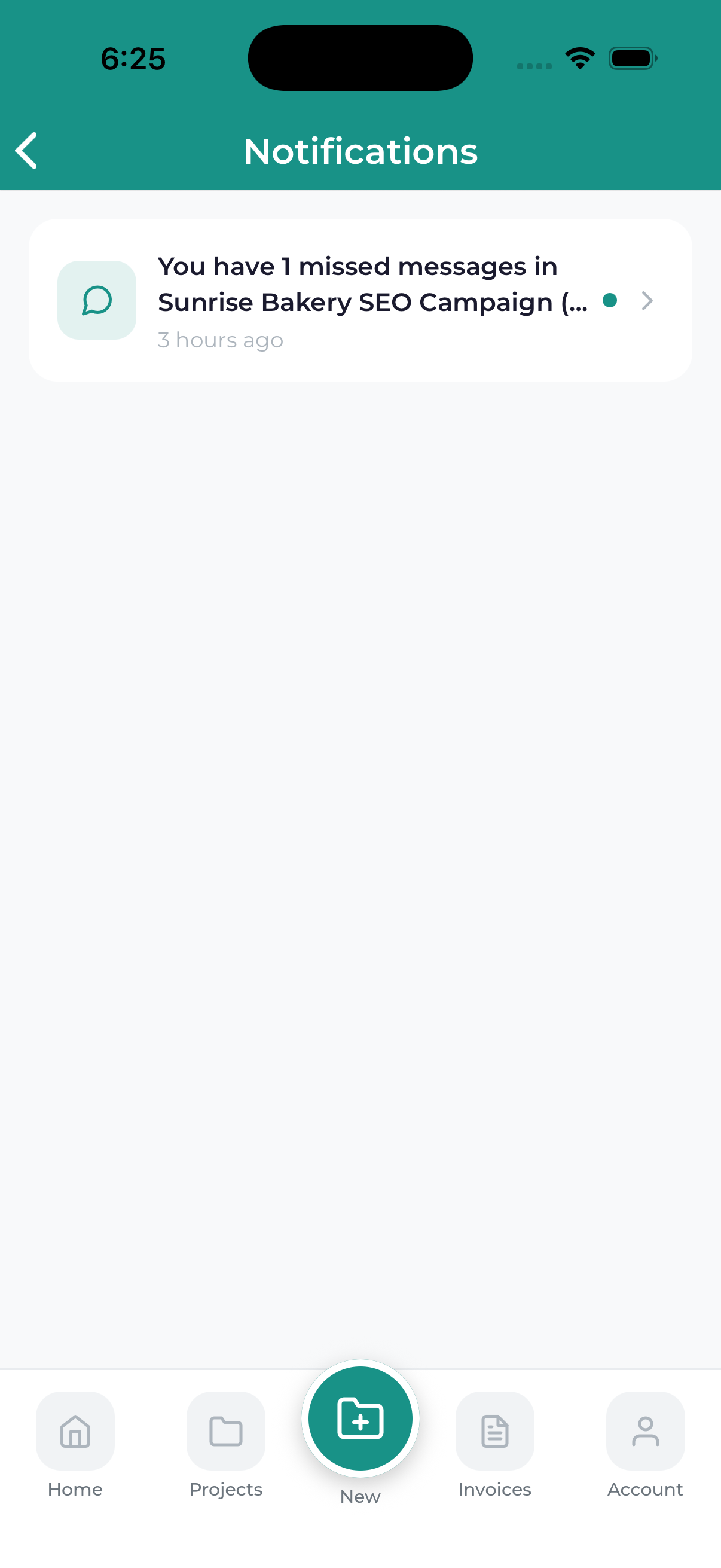 Mobile app notifications screen