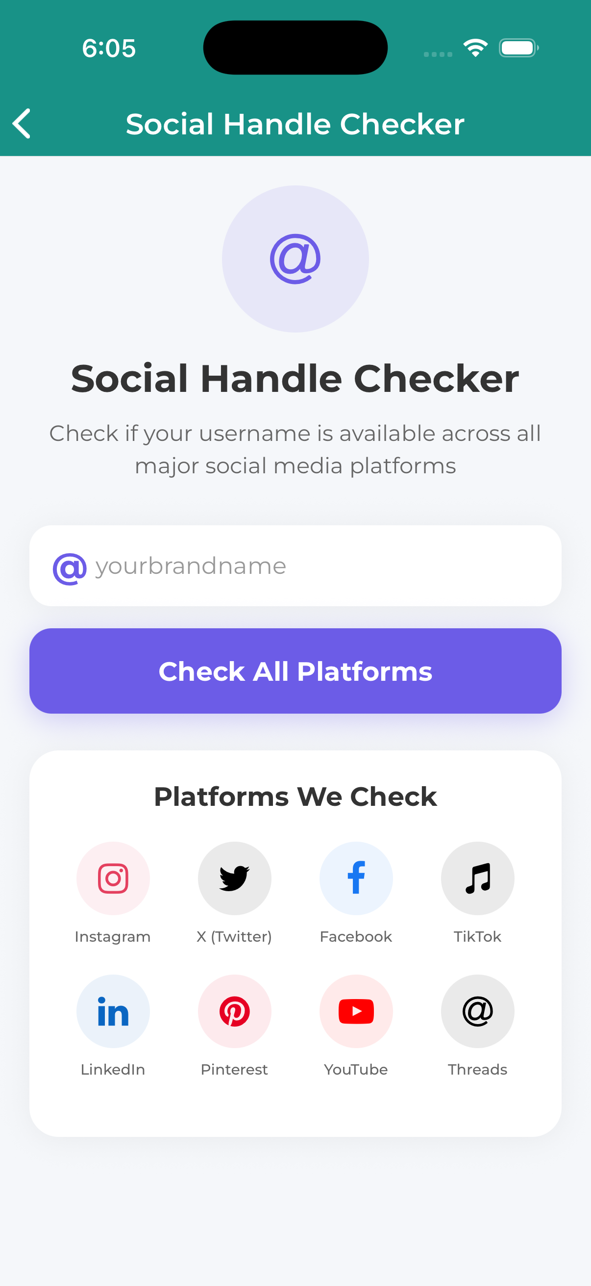 Mobile app social handle checker